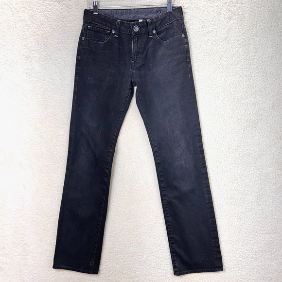 Guess Premium Lincoln Jeans Men Size 30 Black Denim Stretch Slim Straight Dark - Picture 1 of 12